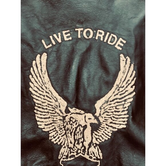 Vintage 90s-y2K Leather Biker Jacket w/Eagle "Live to Ride" Black Zip Out Liner‎ - Picture 4 of 16